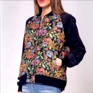 Black/Flower Embroidered bomber jacket